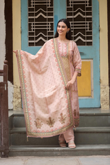 Satrangi Women's Light Pink Embroidered 3/4 Sleeve Sleeve Kurta and Pant Set with Dupatta in Viscose