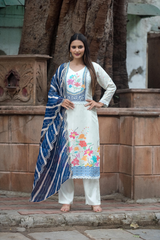 Satrangi Women's Sky Blue Floral Full Sleeve Sleeve Kurta and Pant Set with Dupatta in Viscose