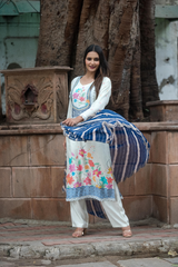 Satrangi Women's Sky Blue Floral Full Sleeve Sleeve Kurta and Pant Set with Dupatta in Viscose