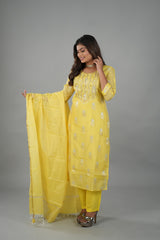 Satrangi Women's Yellow Embroidered Dress & Yellow Pant Set in KOTA DORIYA