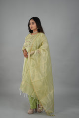 Satrangi Women's Green Embroidered Dress & Green Pant Set in KOTA DORIYA