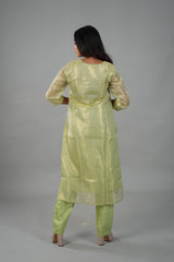 Satrangi Women's Green Embroidered Dress & Green Pant Set in KOTA DORIYA