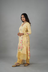 Satrangi Women's Mustered Yellow Printed Dress & Mustered Yellow Pant Set in VISCOSE