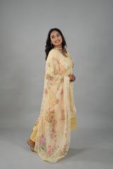 Satrangi Women's Mustered Yellow Printed Dress & Mustered Yellow Pant Set in VISCOSE