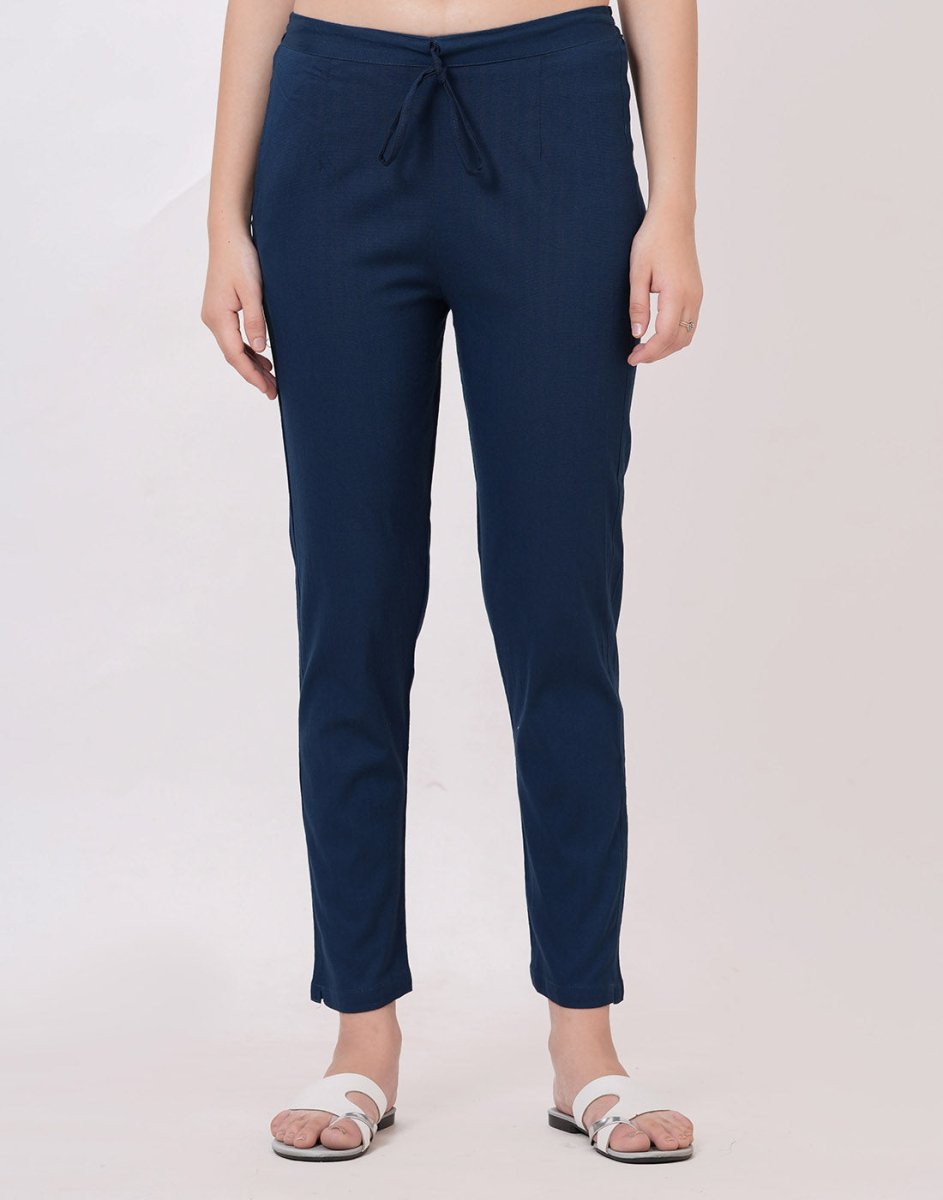 Satrangi Women's Blue Viscose Lycra Trouser - Satrangi Fashion