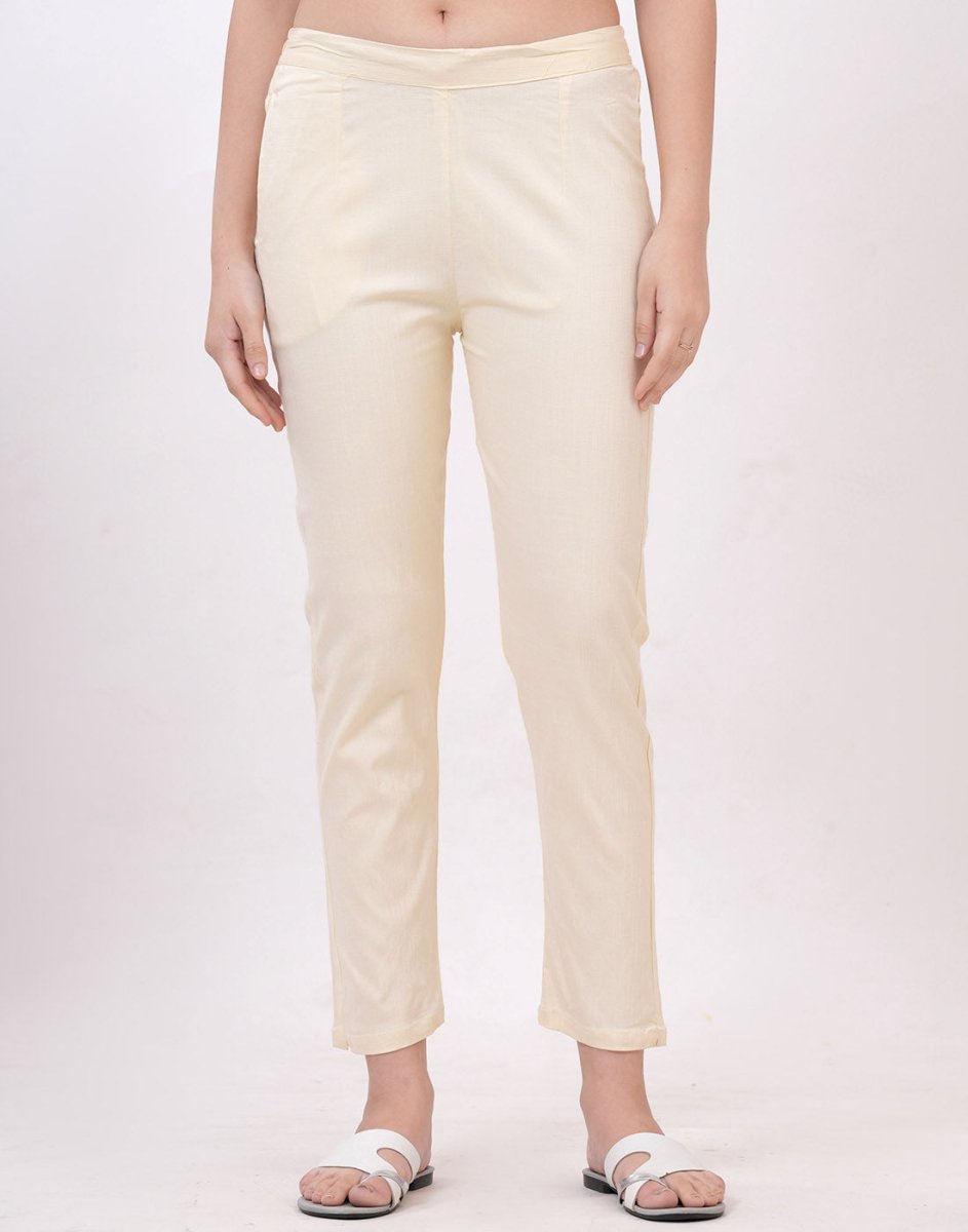 Satrangi Women's Cream Viscose Lycra Trouser - Satrangi Fashion