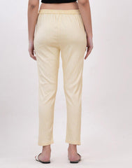 Satrangi Women's Cream Viscose Ribbed Lycra Trouser - Satrangi Fashion