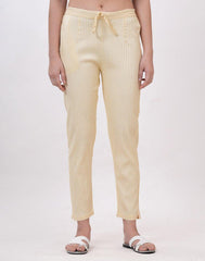 Satrangi Women's Cream Viscose Ribbed Lycra Trouser - Satrangi Fashion