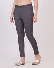 Satrangi Women's Grey Viscose Ribbed Lycra Trouser - Satrangi Fashion