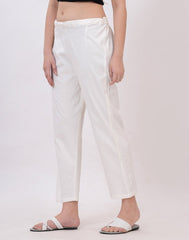 Satrangi Women's Off-White Viscose Lycra Trouser - Satrangi Fashion