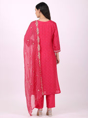 Satrangi Women's Pink Viscose Silk Embroidered 3/4th Sleeve V Neck Kurta Set - Satrangi Fashion