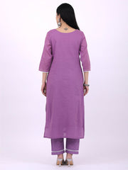 Satrangi Women's Purple Cotton Embroidered Kurta Set with Round Neck and Three Fourth Sleeves - Satrangi Fashion