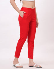 Satrangi Women's Red Viscose Lycra Trouser - Satrangi Fashion