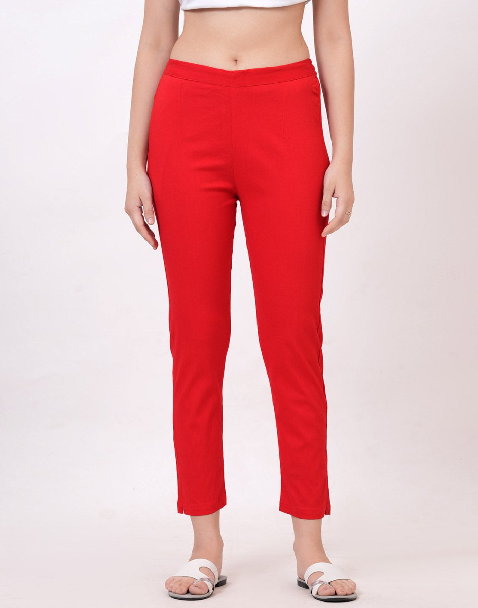 Satrangi Women's Red Viscose Lycra Trouser - Satrangi Fashion