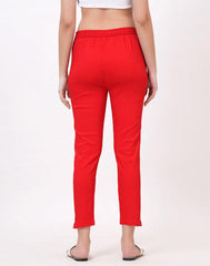 Satrangi Women's Red Viscose Ribbed Lycra Trouser - Satrangi Fashion