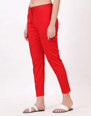 Satrangi Women's Red Viscose Ribbed Lycra Trouser - Satrangi Fashion