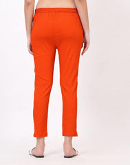 Satrangi Women's Rust Orange Viscose Ribbed Lycra Trouser - Satrangi Fashion