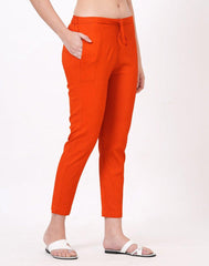 Satrangi Women's Rust Orange Viscose Ribbed Lycra Trouser - Satrangi Fashion