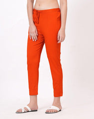 Satrangi Women's Rust Orange Viscose Ribbed Lycra Trouser - Satrangi Fashion