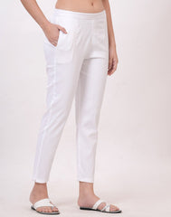 Satrangi Women's White Viscose Lycra Trouser - Satrangi Fashion