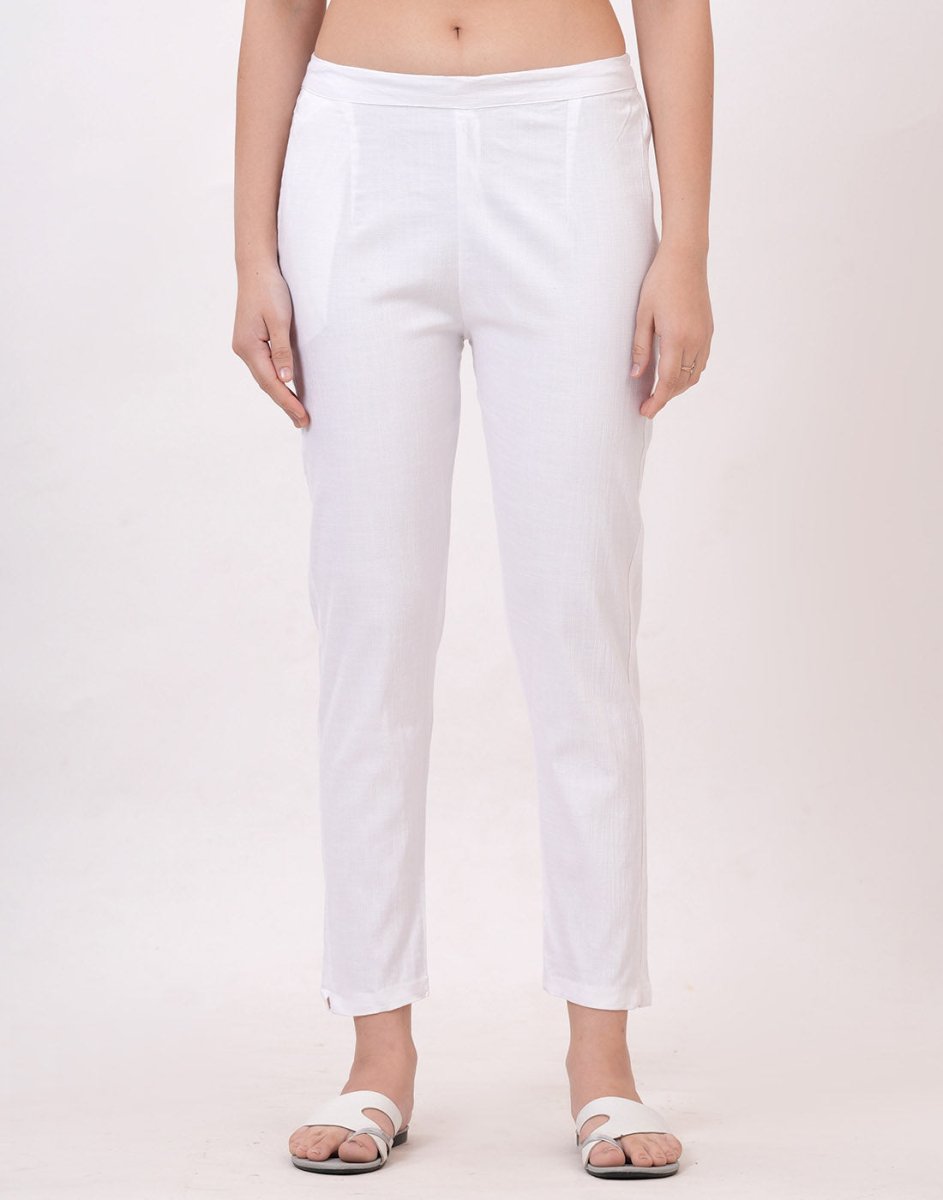 Satrangi Women's White Viscose Lycra Trouser - Satrangi Fashion