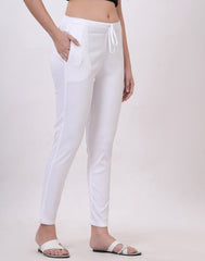 Satrangi Women's White Viscose Ribbed Lycra Trouser - Satrangi Fashion