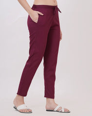 Satrangi Women's Wine Viscose Lycra Trouser - Satrangi Fashion