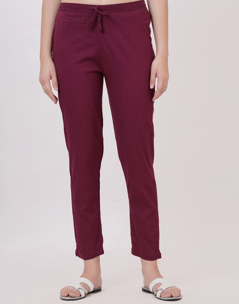 Satrangi Women's Wine Viscose Lycra Trouser - Satrangi Fashion