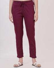 Satrangi Women's Wine Viscose Lycra Trouser - Satrangi Fashion