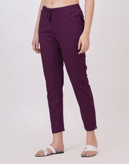 Satrangi Women's Wine Viscose Ribbed Lycra Trouser - Satrangi Fashion