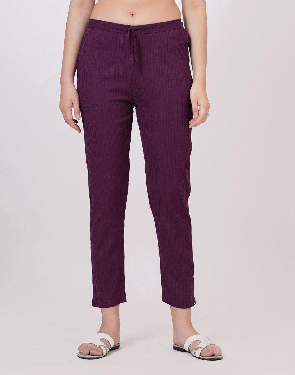 Satrangi Women's Wine Viscose Ribbed Lycra Trouser - Satrangi Fashion