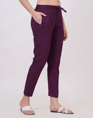 Satrangi Women's Wine Viscose Ribbed Lycra Trouser - Satrangi Fashion