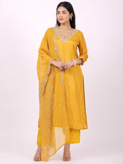 Satrangi Women's Yellow Viscose Silk Embroidered Kurta Set with V Neck and Three Fourth Sleeves - Satrangi Fashion