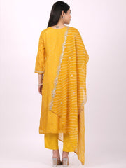 Satrangi Women's Yellow Viscose Silk Embroidered Kurta Set with V Neck and Three Fourth Sleeves - Satrangi Fashion